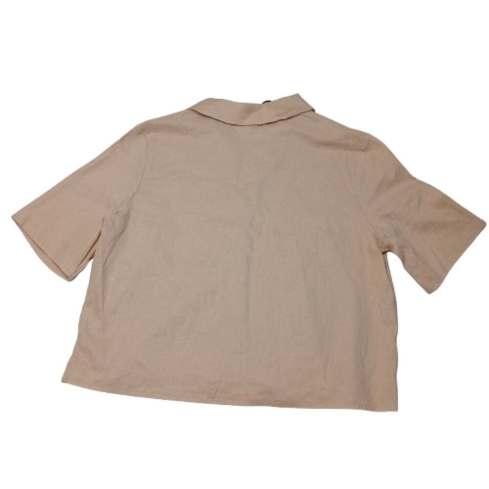 Shade & Shore Women's Cropped Button - up Short Sleeve Cover up Top Beige Size S - Picture 4 of 8